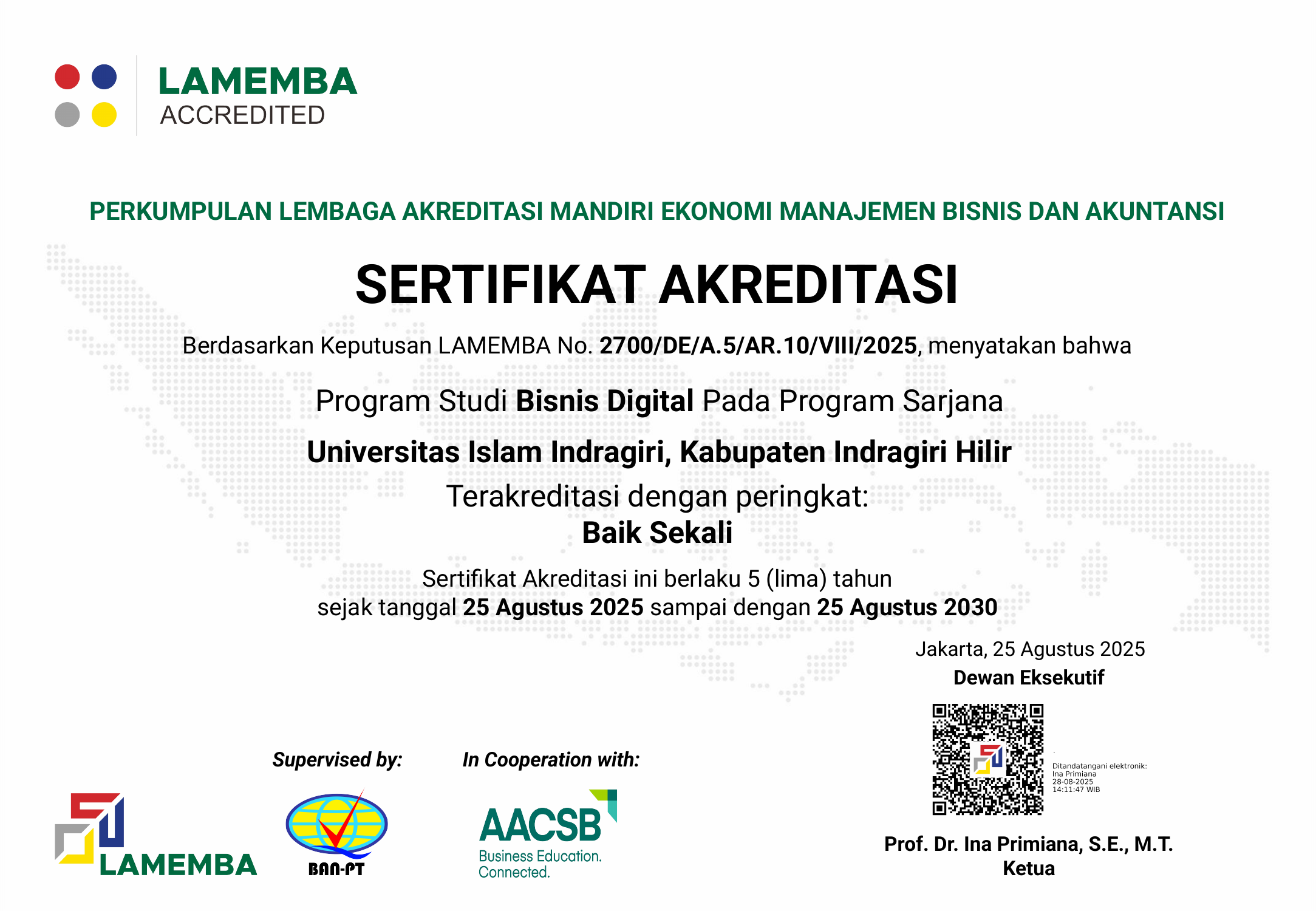 Program Studi Bisnis Digital UNISI Raih Akreditasi “Baik Sekali” dari LAMEMBA