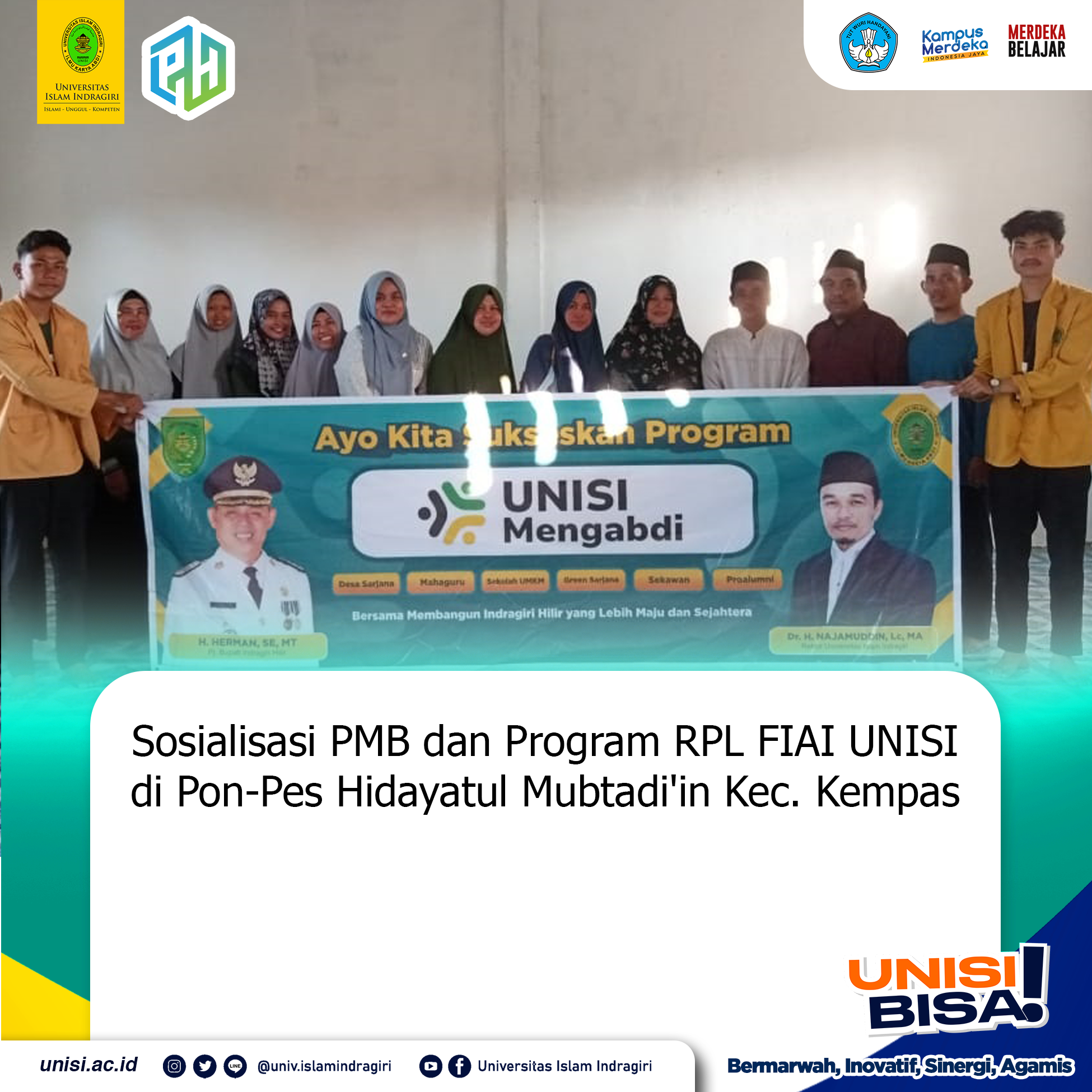 Sosialisasi PMB dan Program RPL FIAI Unisi di Pon-Pes Hidayatul Mubtadi'in Kec. Kempas