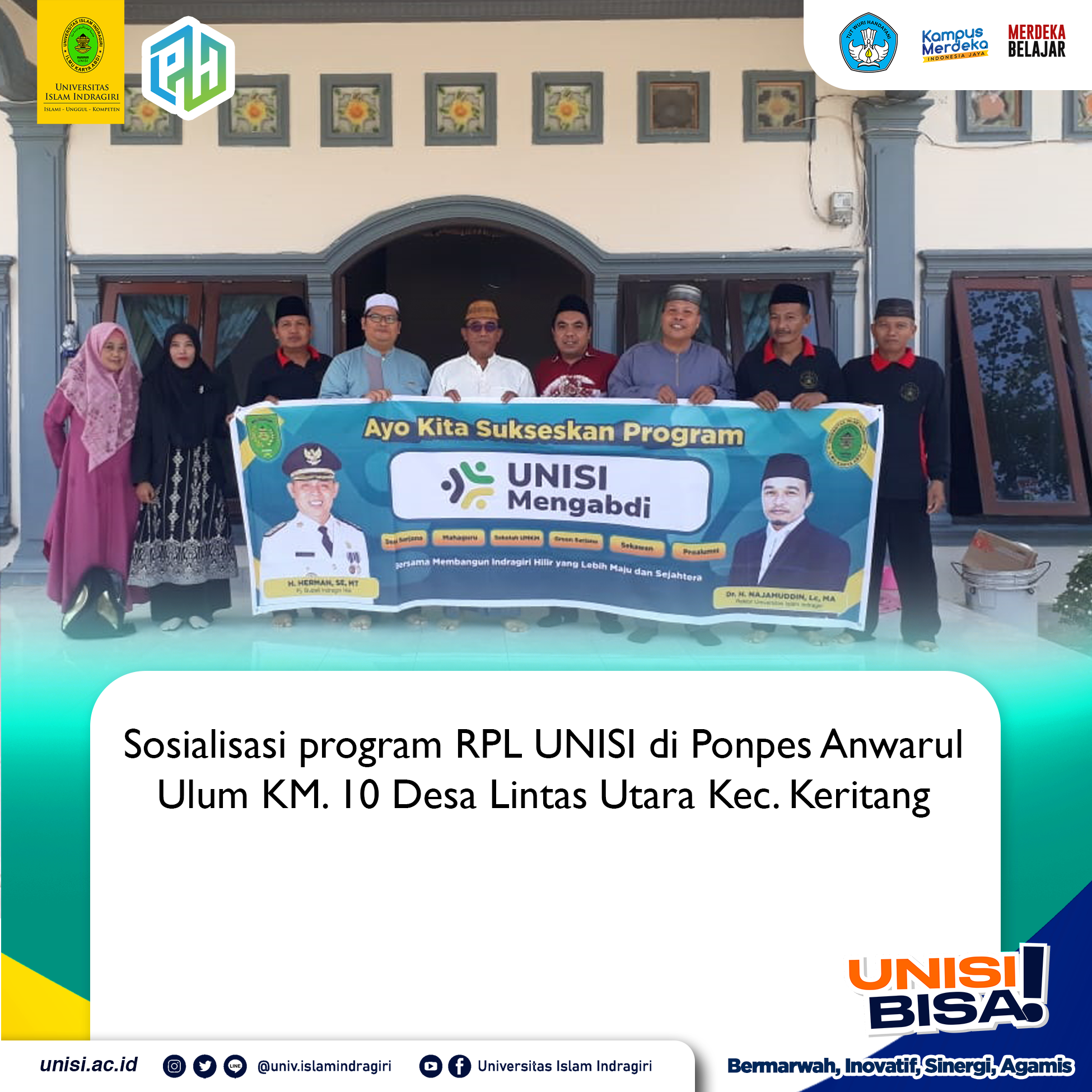 Sosialisasi program RPL UNISI di Ponpes Anwarul Ulum KM. 10 Desa Lintas Utara Kec. Keritang