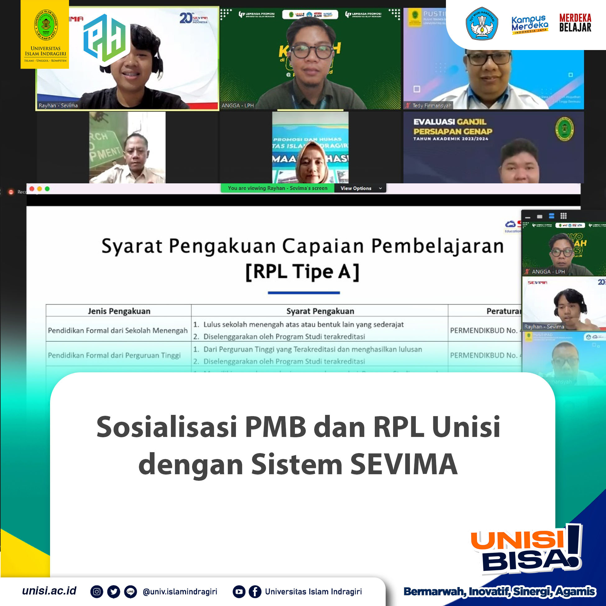 Sosialisasi PMB dan RPL Unisi dengan Sistem SEVIMA
