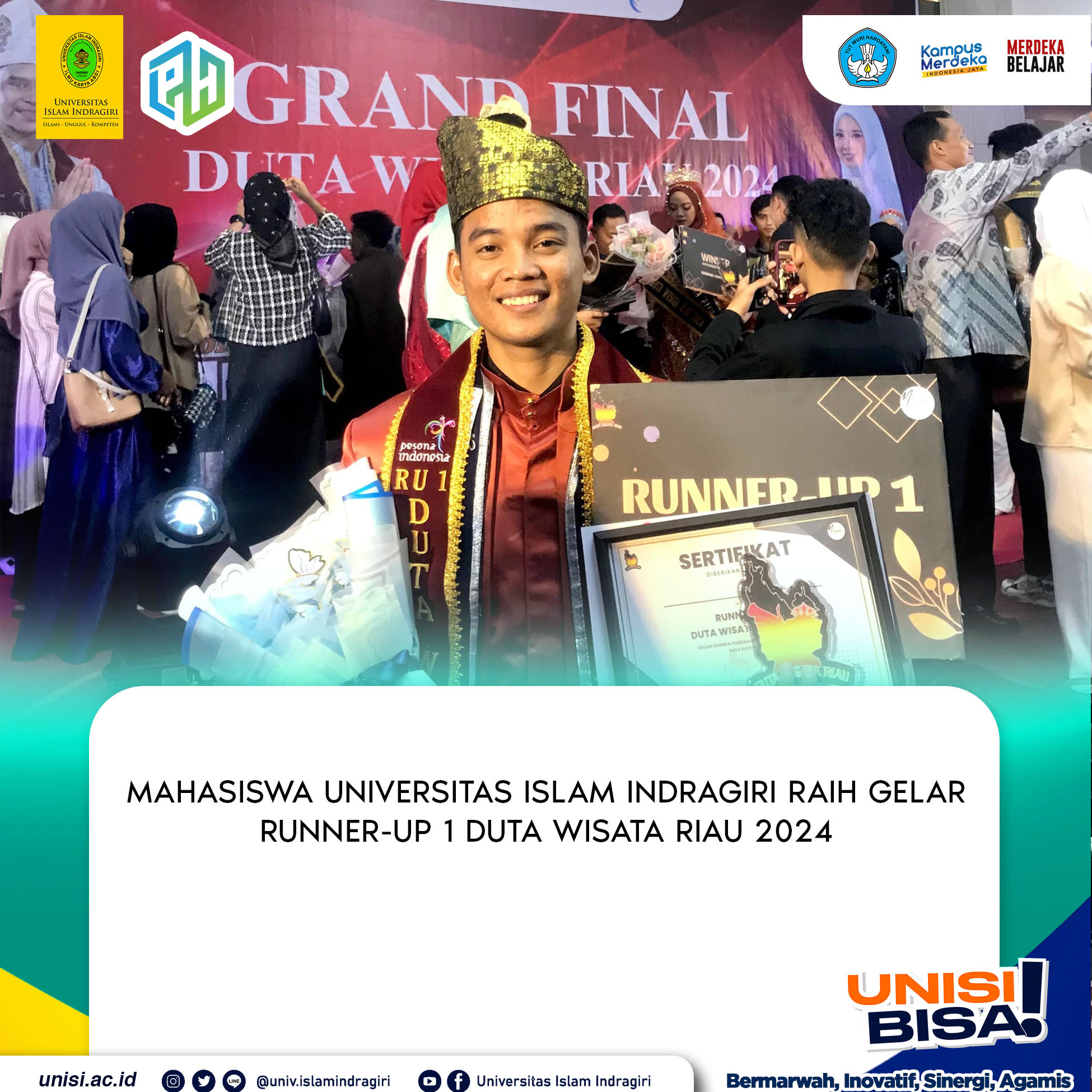 Mahasiswa Universitas Islam Indragiri Raih Gelar Runner-up 1 Duta Wisata Riau 2024